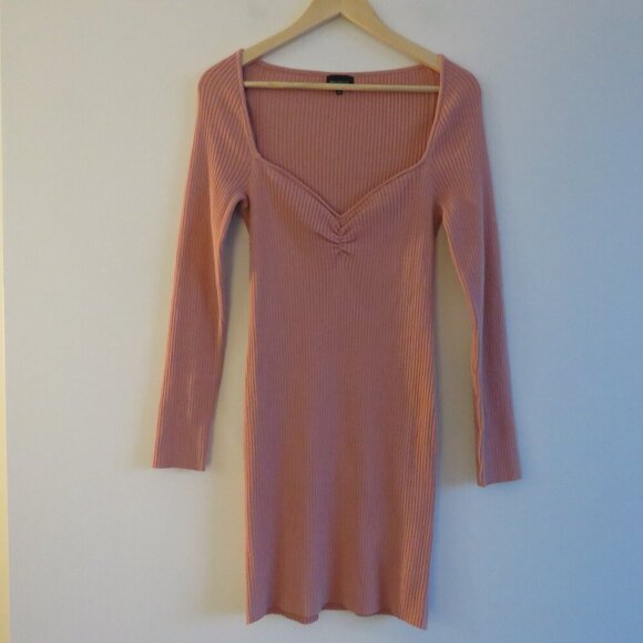 MAJORELLE Salone Mini Dress Stretch Ribbed Pastel in Dusty Rose - Size L - Picture 2 of 14